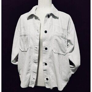 Zara Cream Corduroy Oversized Button Down Schacket Jacket *Raw Hem *Pockets Sz M